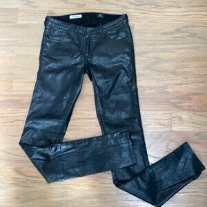 AG Adriano Goldschmied Black Leatherette Super Skinny Fit Size 26R